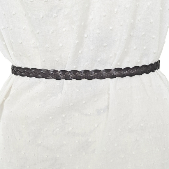 Western genuine braided leather waist belt thin dark Brown Boho metal buckle New - Picture 8 of 12